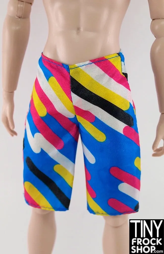 12" Male Fashion Doll Nylon Modern Linear Swim Trunks