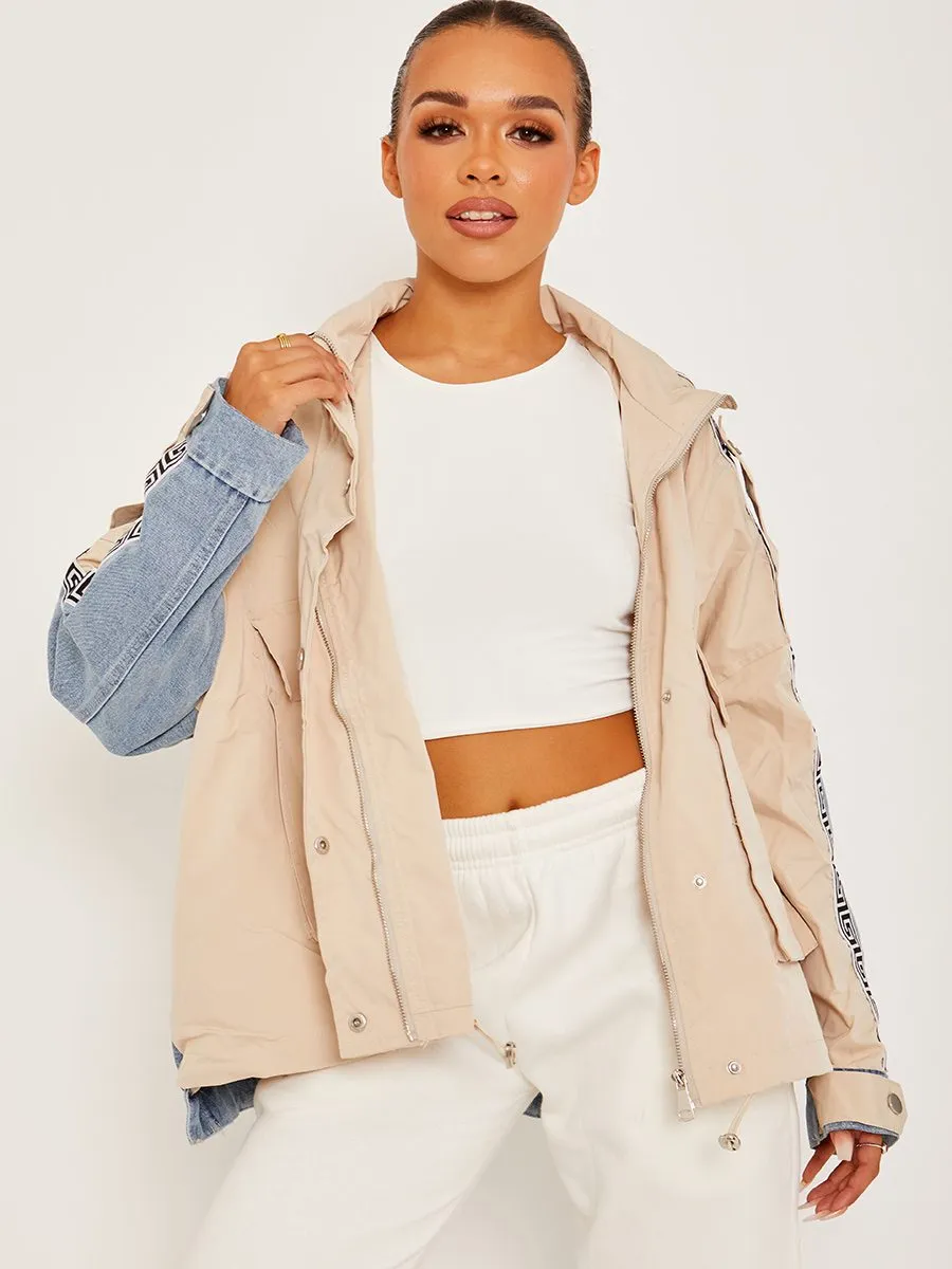 Aime Contrast Colour Block Denim Jacket In Stone