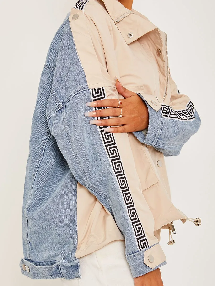 Aime Contrast Colour Block Denim Jacket In Stone
