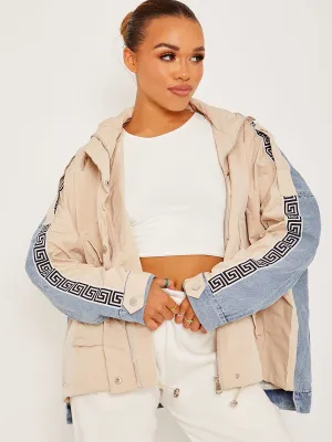 Aime Contrast Colour Block Denim Jacket In Stone