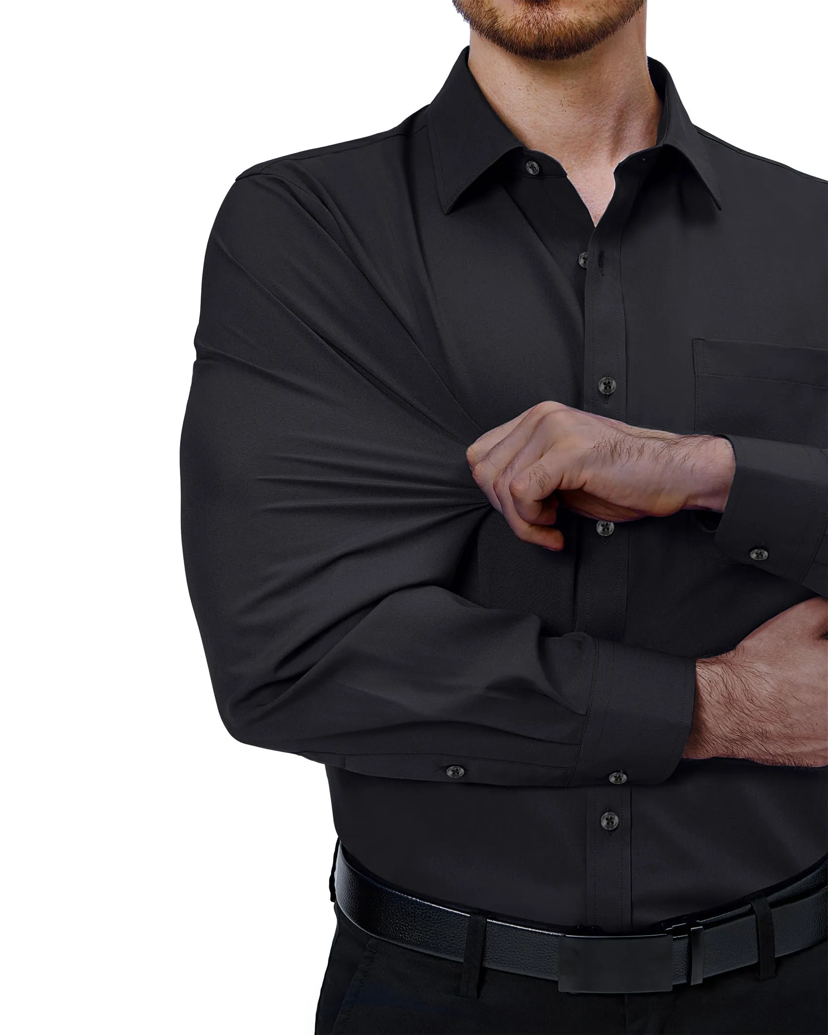 Alimens & Gentle Men's Dress Shirts Long Sleeve Wrinkle Free Dress Shirts for Men Stretch Business Casual Button Down Shirts, Black, X-Large