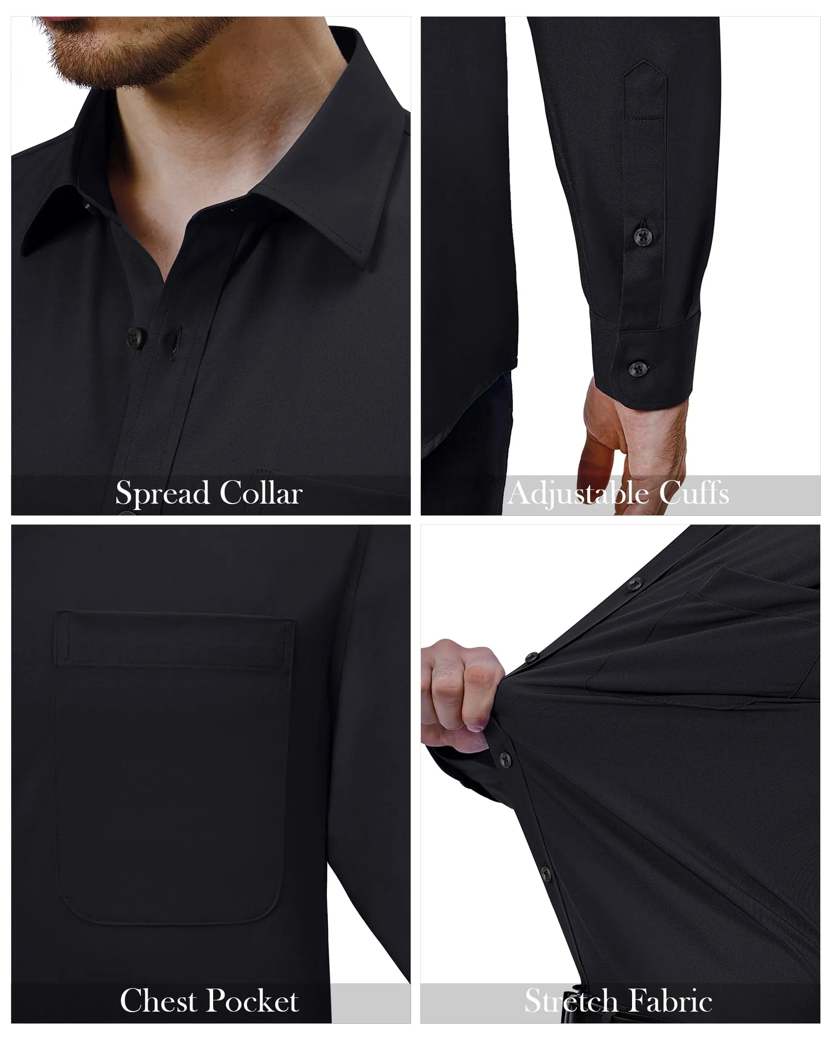Alimens & Gentle Men's Dress Shirts Long Sleeve Wrinkle Free Dress Shirts for Men Stretch Business Casual Button Down Shirts, Black, X-Large