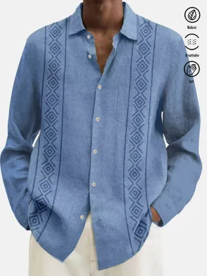 Alohadaddy 60's Vintage Men's Guayabera Print Button Down Long Sleeve Shirt Big Tall