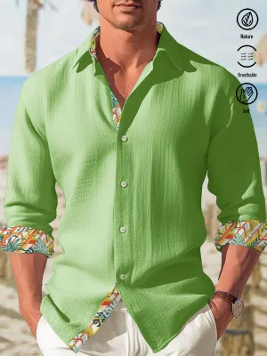 Alohadaddy Beach Vacation Men's Long Sleeve Casual Shirts Breathable Comfortable Textured Camp Button Shirts Big Tall