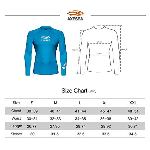 AXESEA Men Long Sleeve Rashguard UPF 50  Rash Guard Shirt Swimwear Athletic Tops, Black, Small