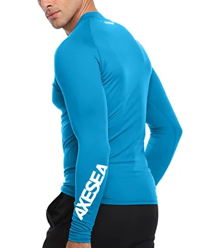 AXESEA Men Long Sleeve Rashguard UPF 50  Rash Guard Shirt Swimwear Athletic Tops, Black, Small