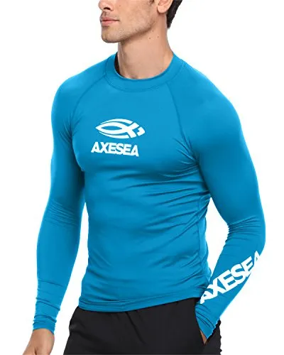 AXESEA Men Long Sleeve Rashguard UPF 50  Rash Guard Shirt Swimwear Athletic Tops, Black, Small