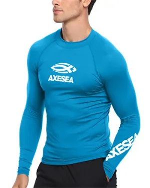 AXESEA Men Long Sleeve Rashguard UPF 50  Rash Guard Shirt Swimwear Athletic Tops, Black, Small