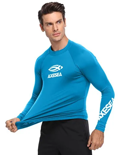 AXESEA Men Long Sleeve Rashguard UPF 50  Rash Guard Shirt Swimwear Athletic Tops, Black, Small