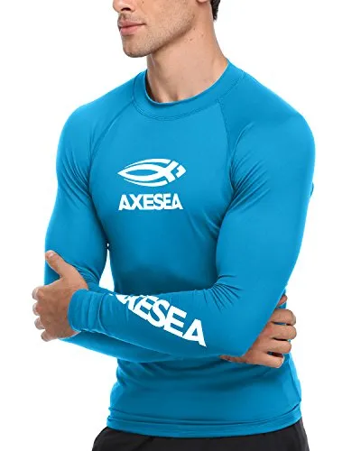 AXESEA Men Long Sleeve Rashguard UPF 50  Rash Guard Shirt Swimwear Athletic Tops, Black, Small