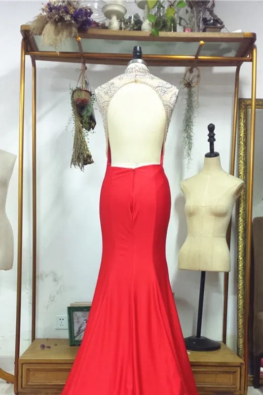 Backless Red with Crystals Sparkling Pageant Dresses Prom Dress