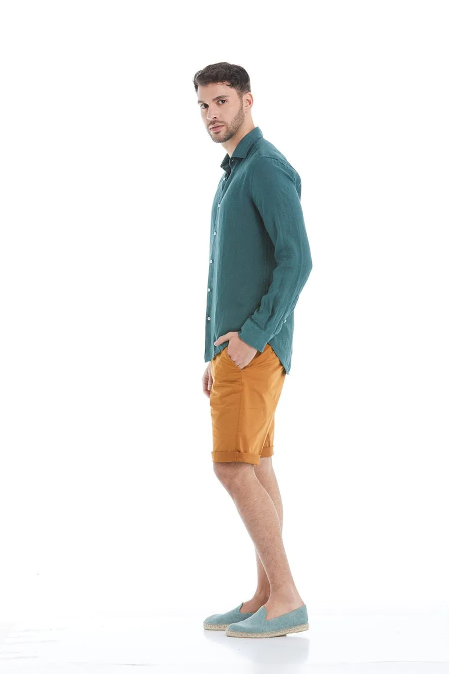 basic linen shirt dark green