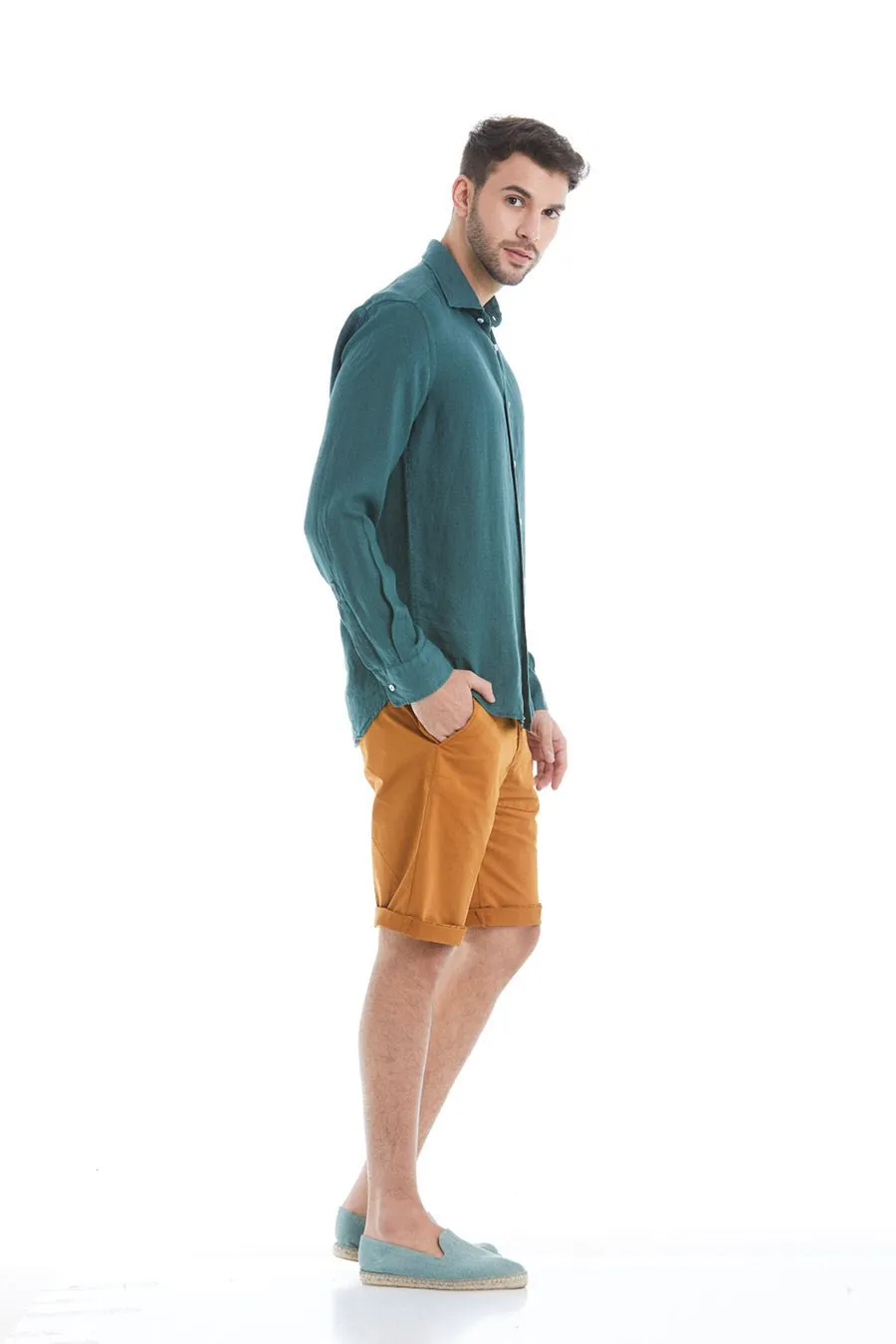 basic linen shirt dark green