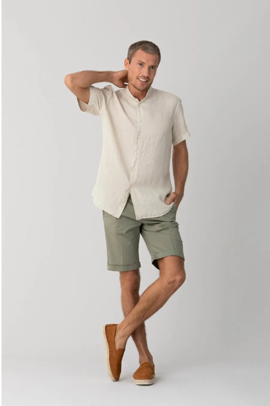 basic linen shirt mao beige