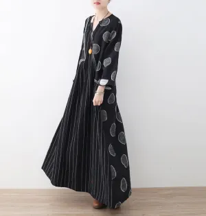 Black Casual Linen Cotton Women Loose Dresses Summer Long Women Dresses AMT962219
