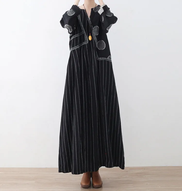 Black Casual Linen Cotton Women Loose Dresses Summer Long Women Dresses AMT962219