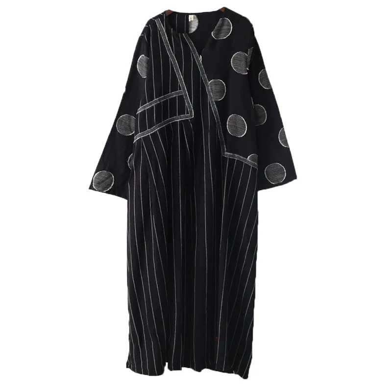 Black Casual Linen Cotton Women Loose Dresses Summer Long Women Dresses AMT962219