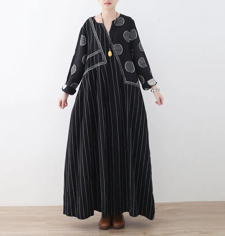 Black Casual Linen Cotton Women Loose Dresses Summer Long Women Dresses AMT962219