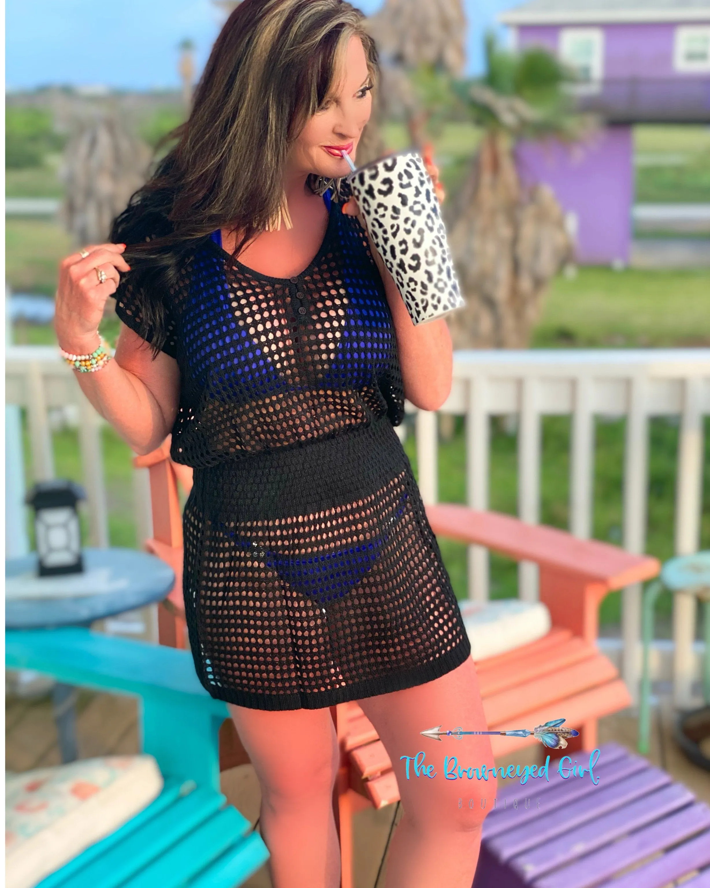Black Crochet  Swim Cover Up