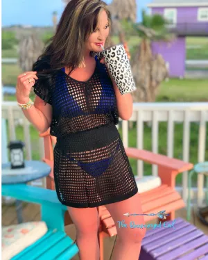 Black Crochet  Swim Cover Up