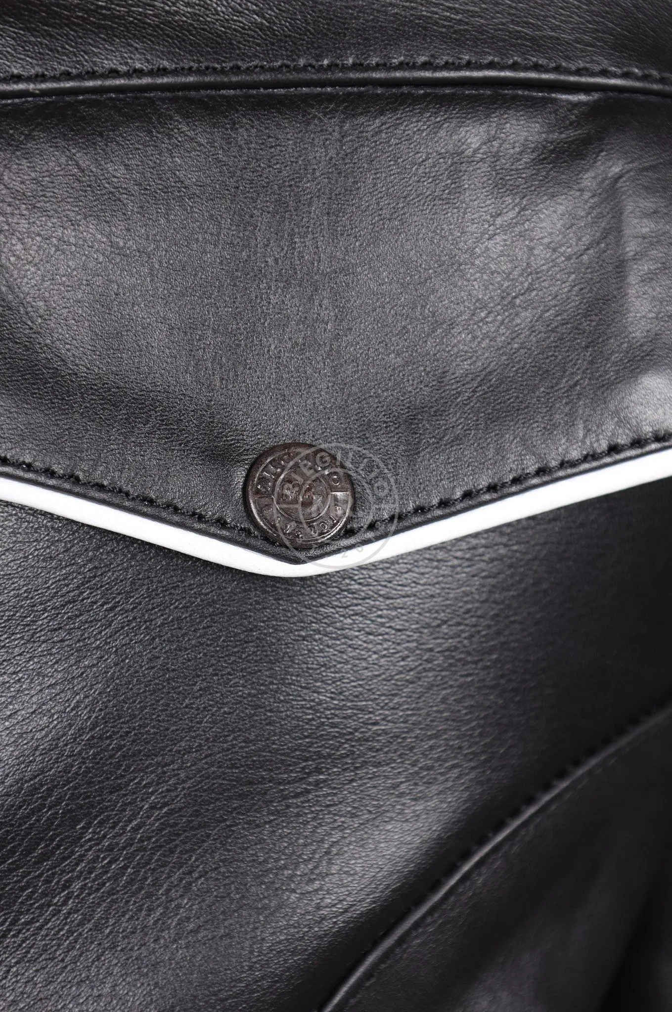 Black Leather Cargo Short - White Piping