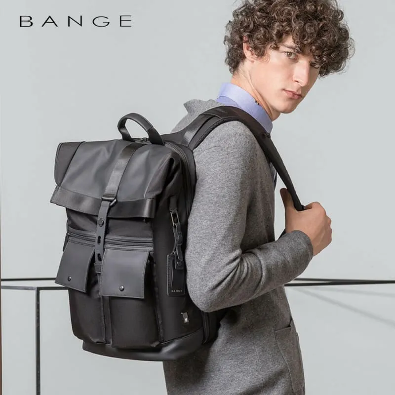 Black Roll-top Casual Business Backpack Large Capacity Travel Bag
