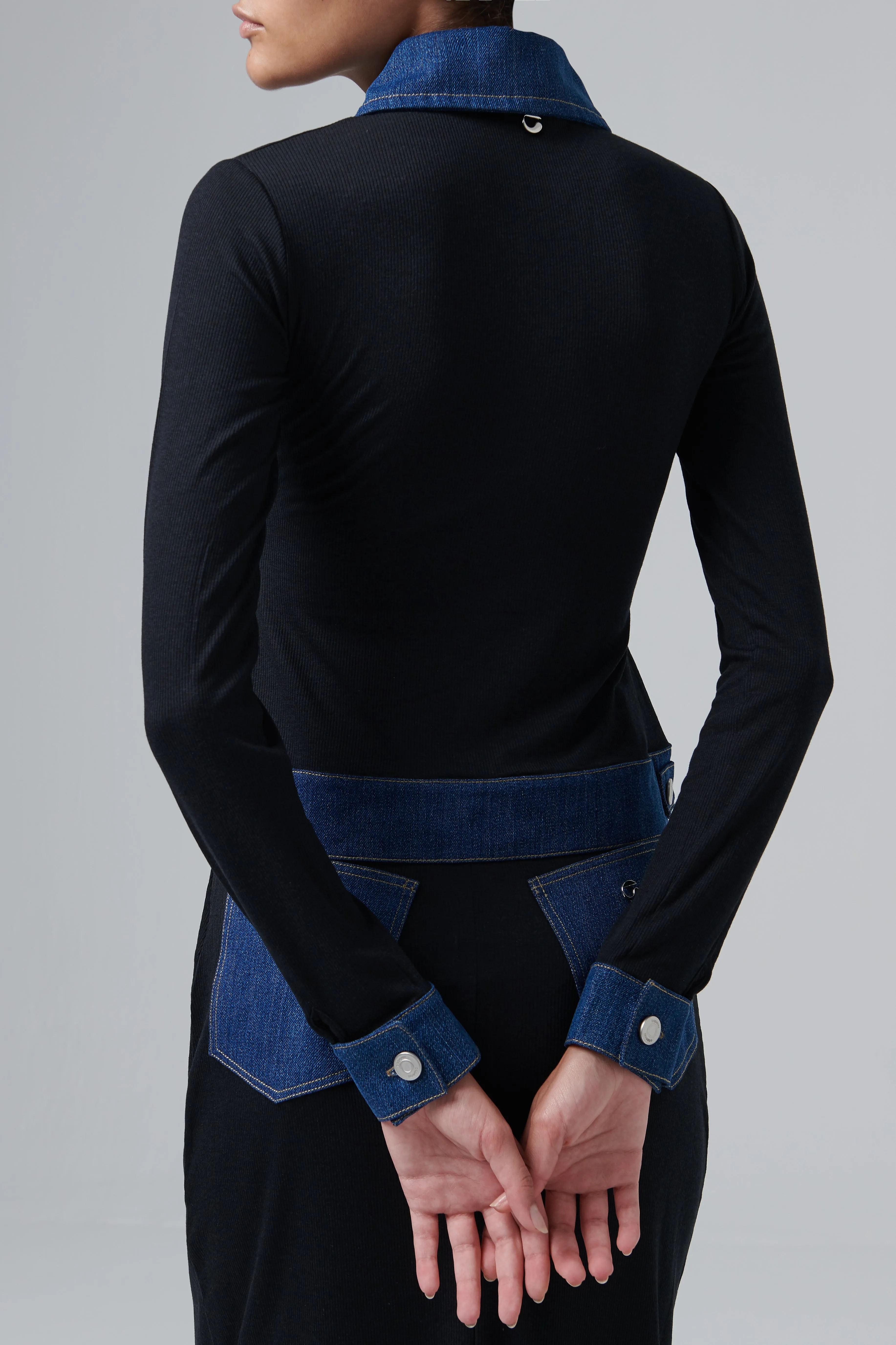 Black Second Skin Rib Denim Top