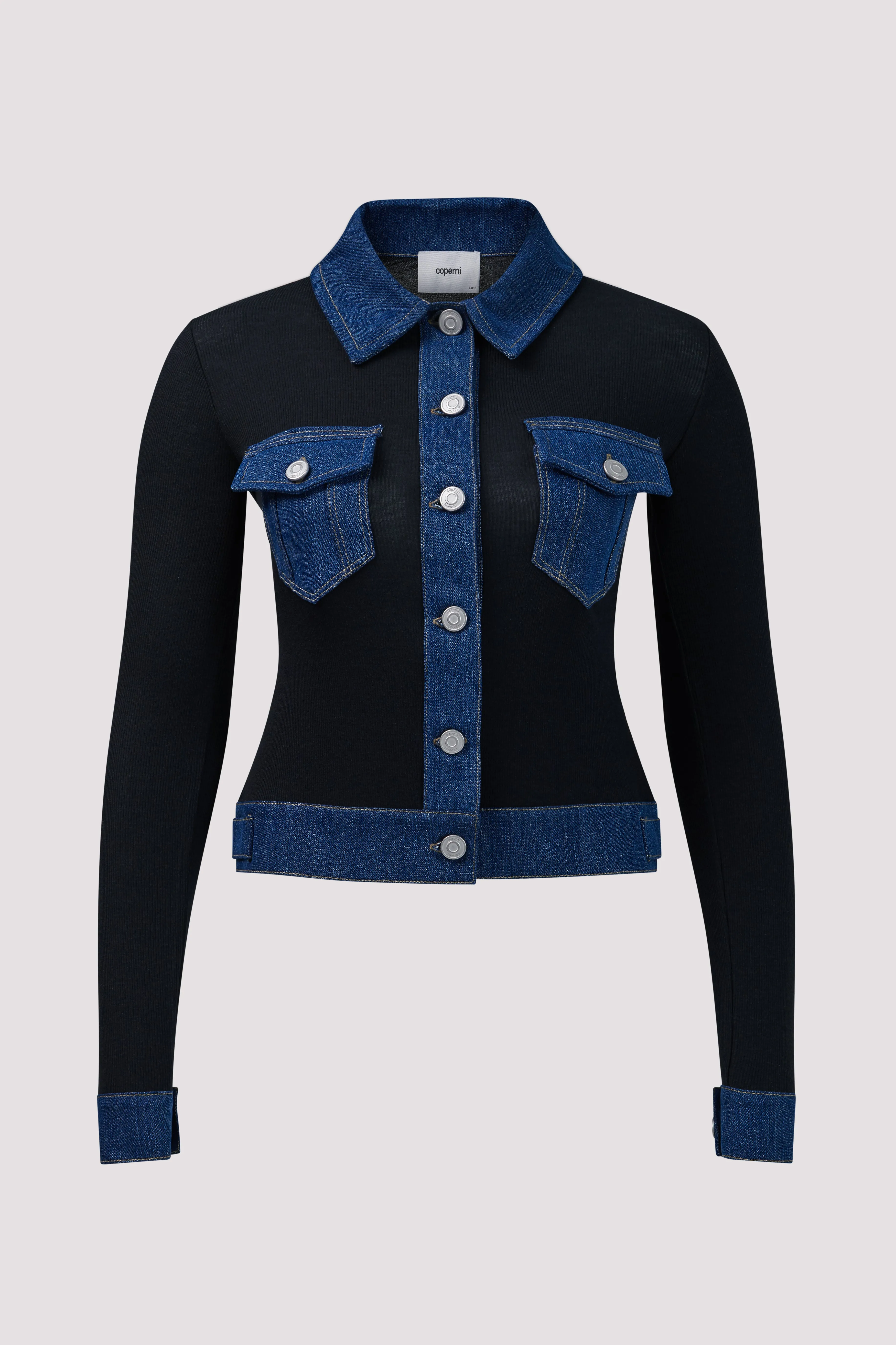 Black Second Skin Rib Denim Top