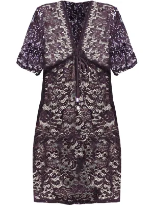 Black Sheer Lace V-Neck Short Sleeve Tunic Cover Up Size Small