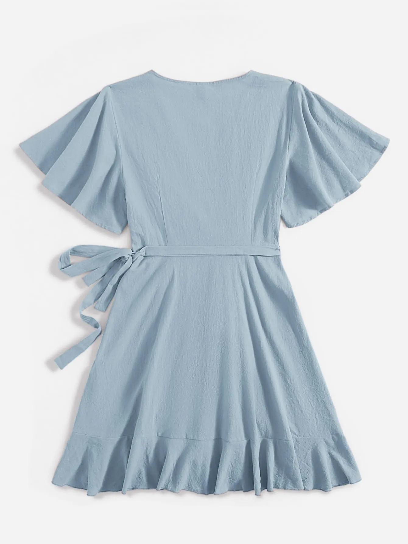 Boho Plain Wrap Short Sleeve V Neck Wrap Natural Knee Length Plus Size Dress