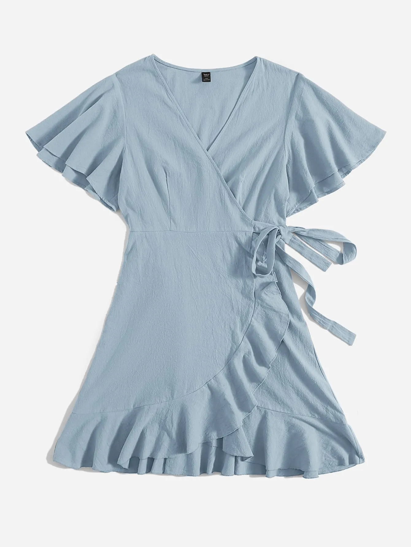 Boho Plain Wrap Short Sleeve V Neck Wrap Natural Knee Length Plus Size Dress