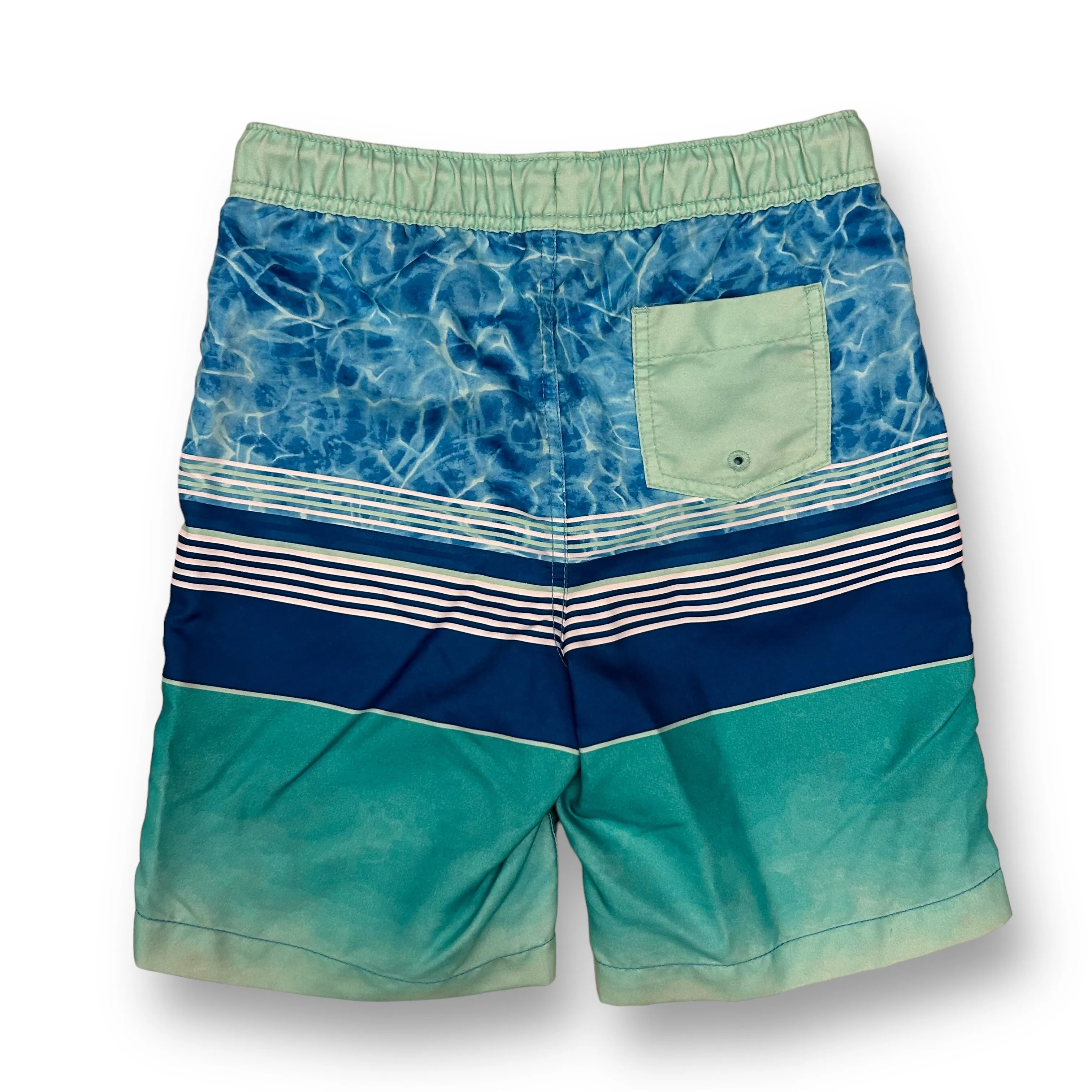 Boys Lands End Size 10/12 L Blue & Green Striped Swim Trunks