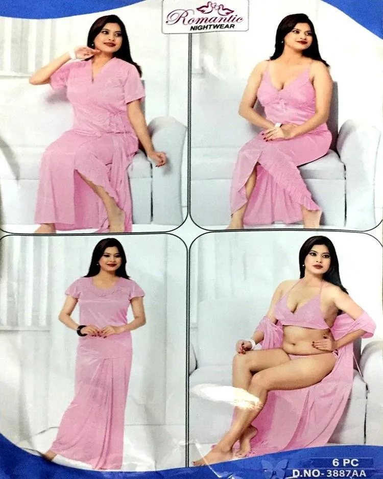 Bridal Nighty Set & Honeymoon Nighty Sets - 3887 - 6 Pieces Nighty Sets