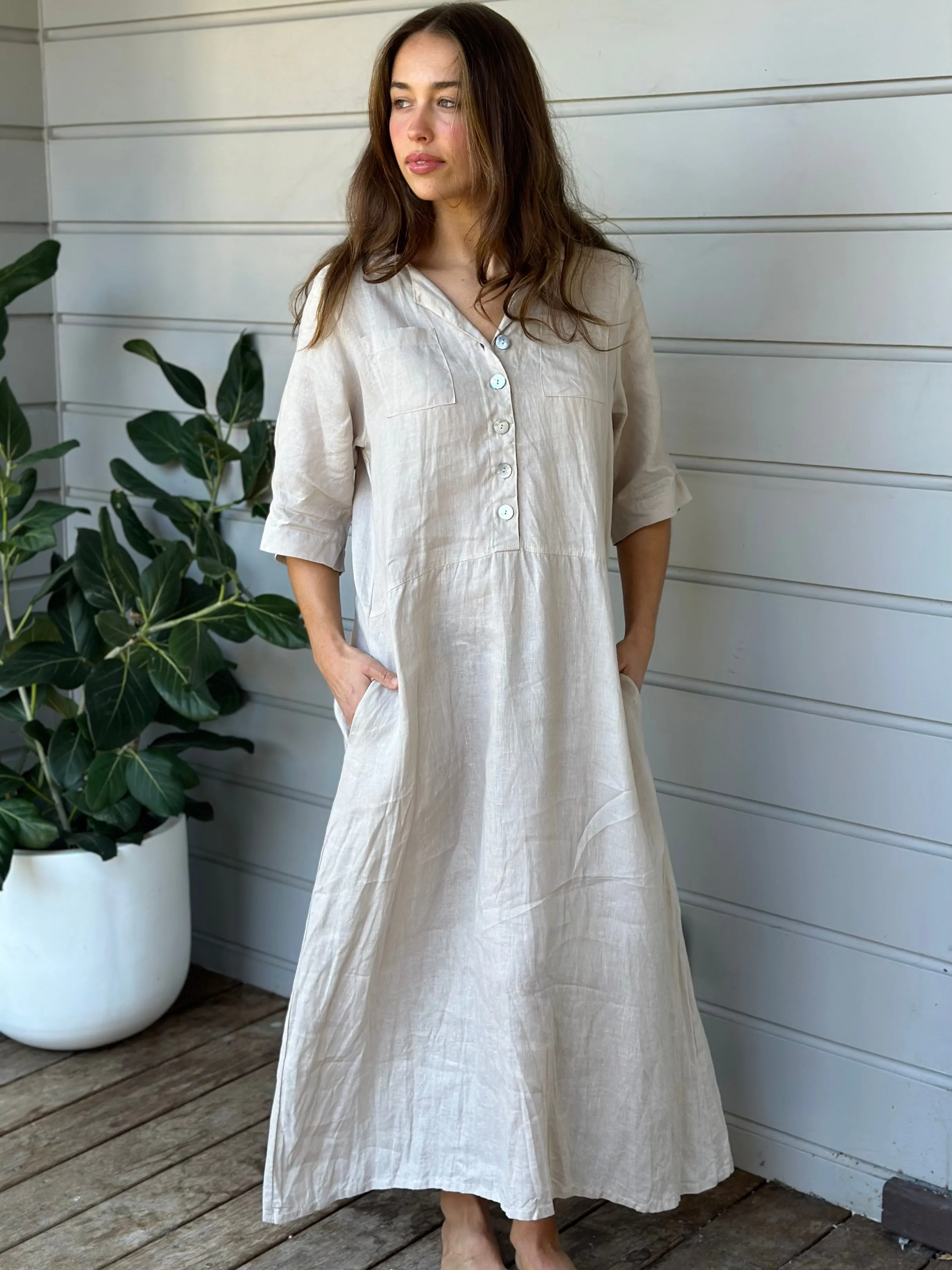 bridget dress -  almond linen