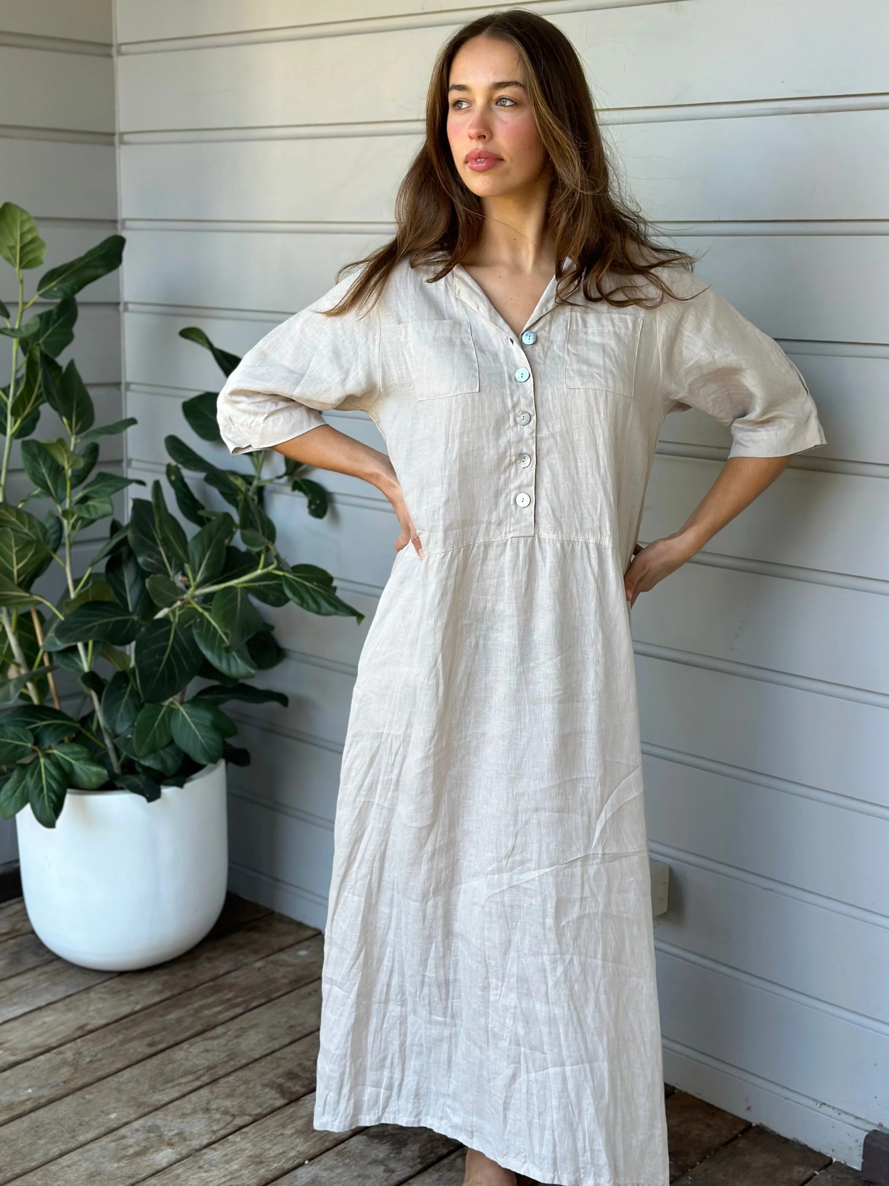 bridget dress -  almond linen