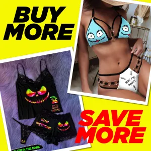Bundle of Glowing Skull Gothic Sleepwears Sets & Tear Me Apart Sexy Cut Out String Bikini Set