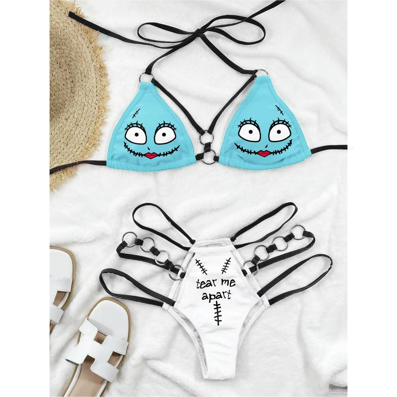 Bundle of Glowing Skull Gothic Sleepwears Sets & Tear Me Apart Sexy Cut Out String Bikini Set