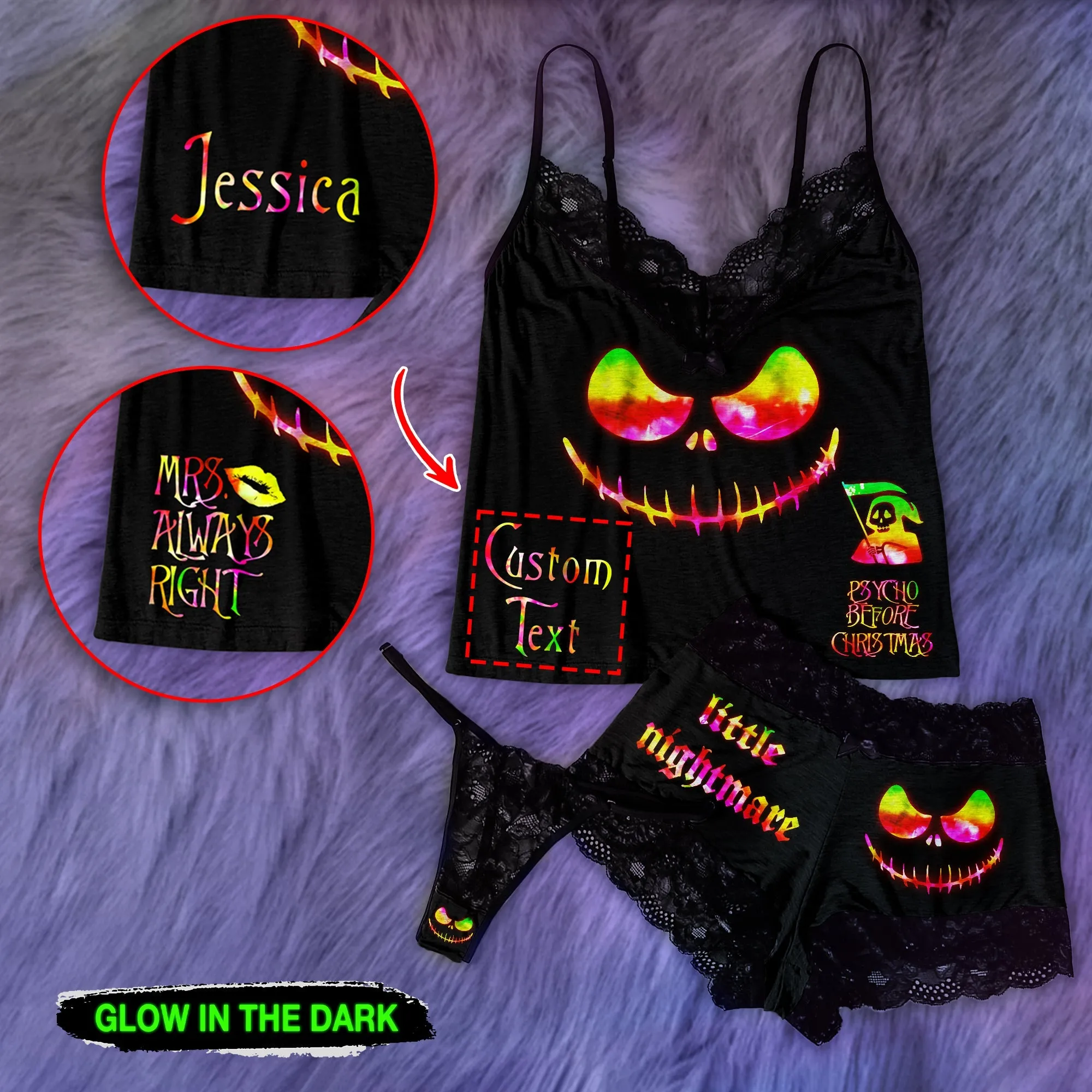 Bundle of Glowing Skull Gothic Sleepwears Sets & Tear Me Apart Sexy Cut Out String Bikini Set