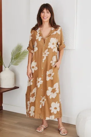 Button Down Linen Antique Floral Dress