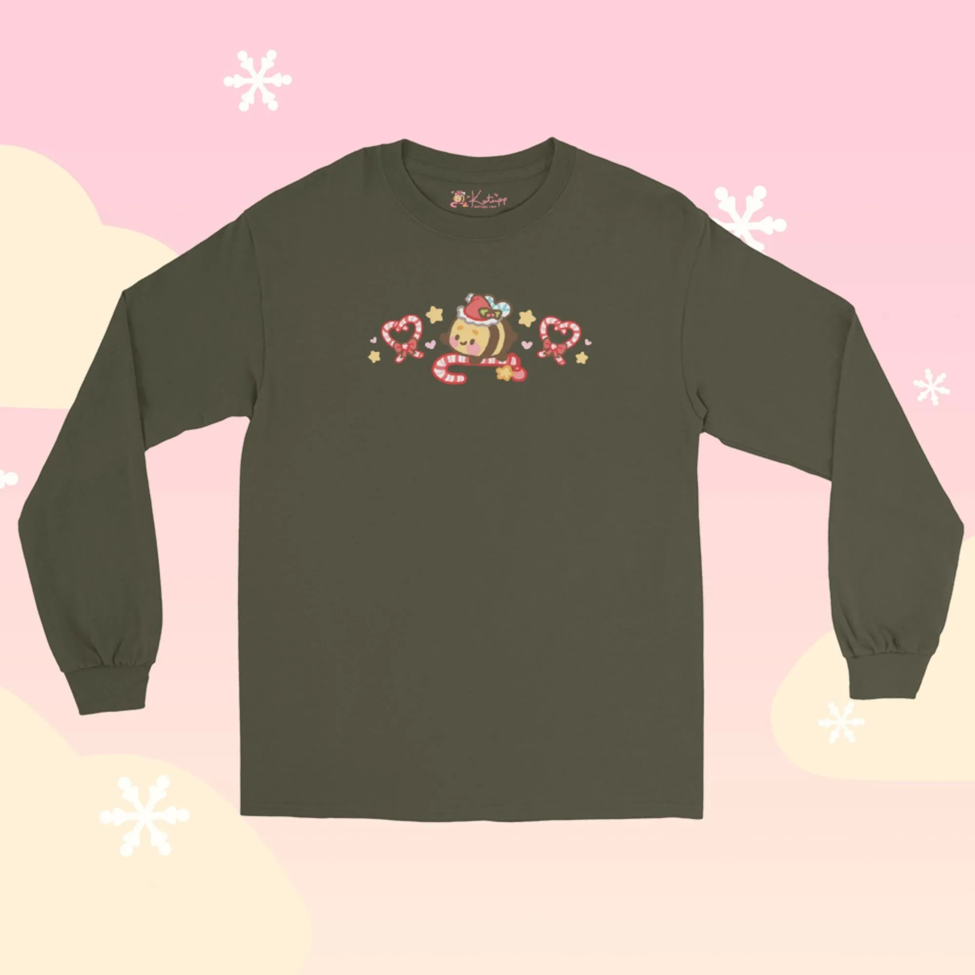 Candy Cane Lane Christmas Long Sleeve Shirt | Bumble Bee Kawaii Holiday Apparel | Festive Winter Clothing