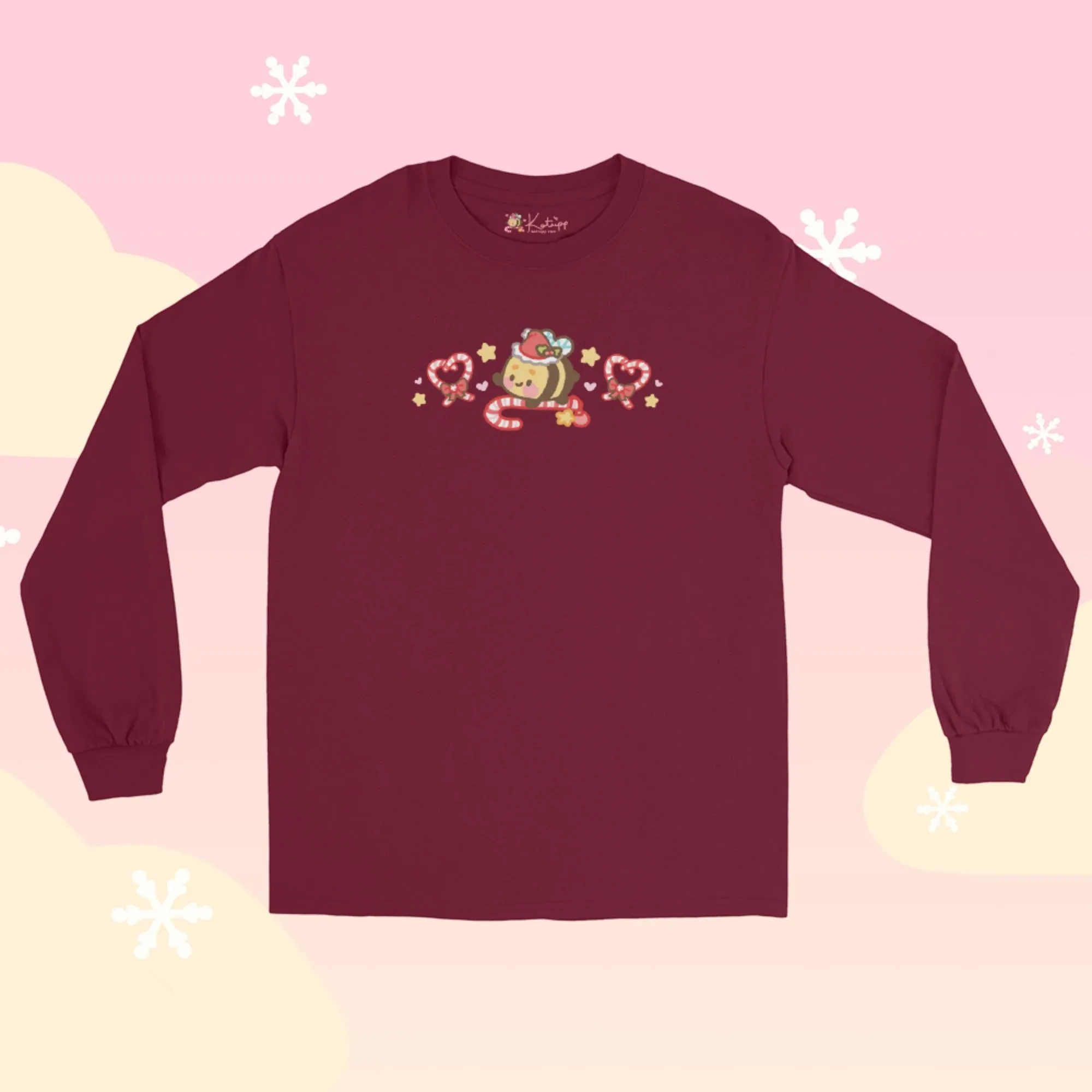 Candy Cane Lane Christmas Long Sleeve Shirt | Bumble Bee Kawaii Holiday Apparel | Festive Winter Clothing
