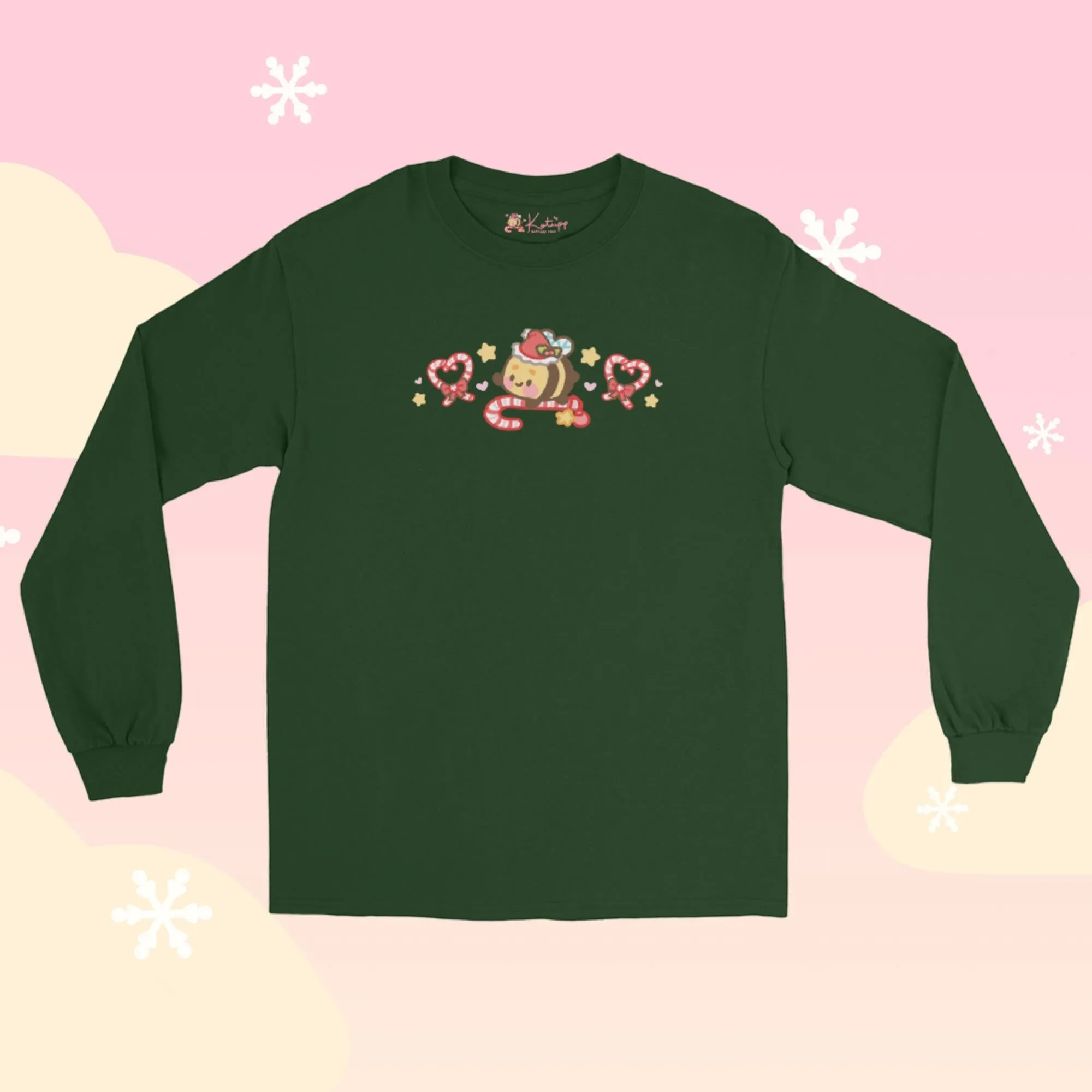 Candy Cane Lane Christmas Long Sleeve Shirt | Bumble Bee Kawaii Holiday Apparel | Festive Winter Clothing
