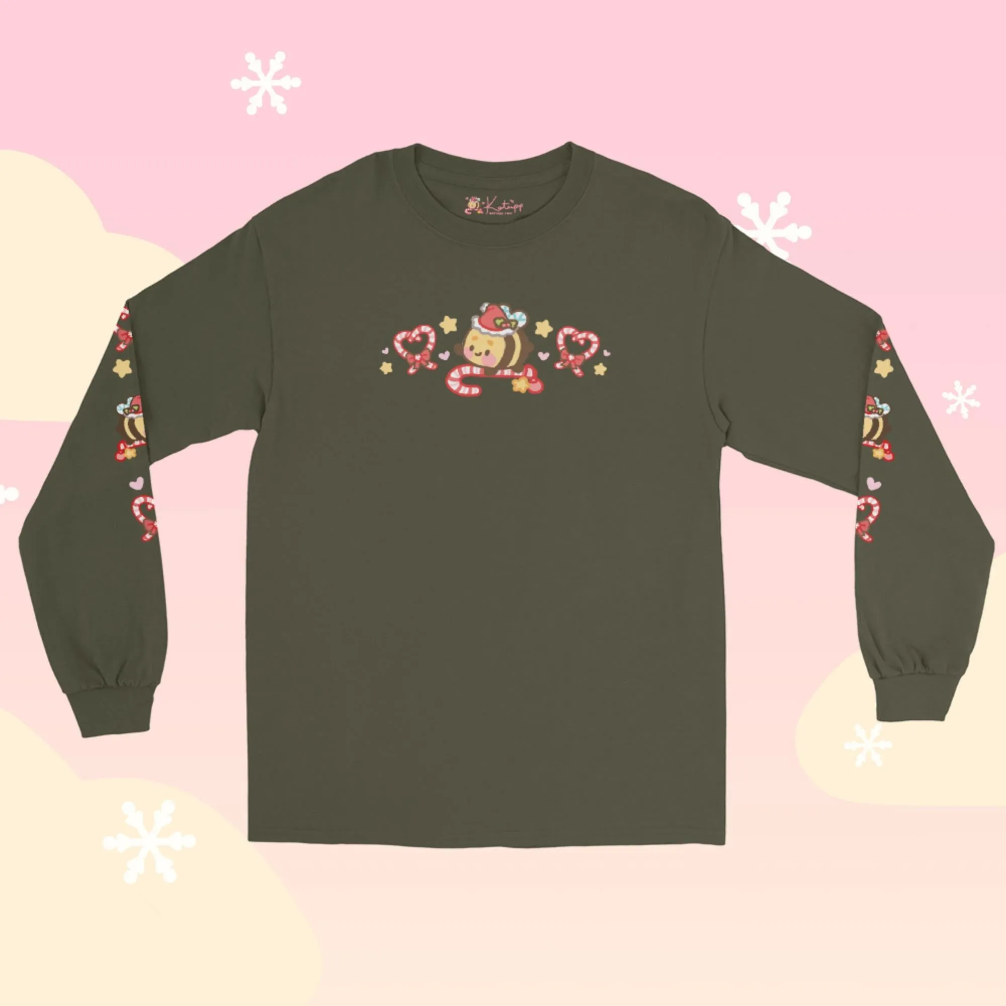 Candy Cane Lane Christmas Long Sleeve Shirt | Bumblebutt the Bumble Bee Holiday Apparel | Festive Winter Clothing