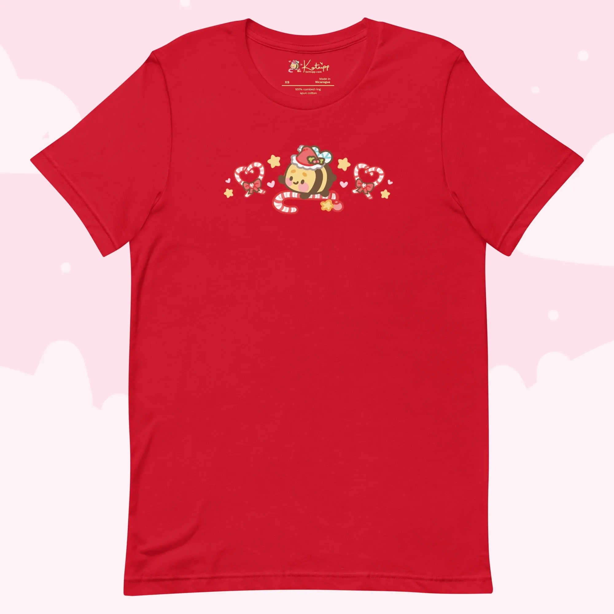 Candy Cane Lane Christmas T-Shirt | Bumble Bee Kawaii Holiday Apparel | Festive Lightweight Winter Clothing
