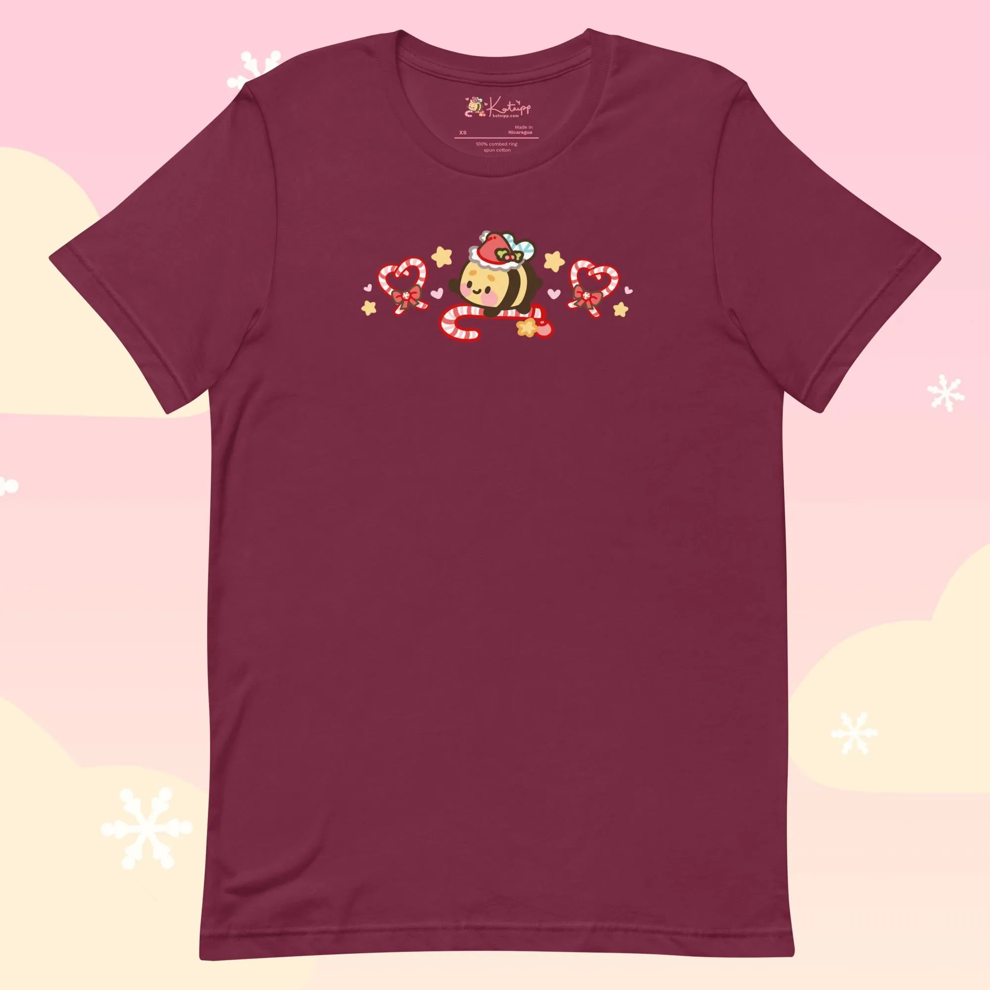 Candy Cane Lane Christmas T-Shirt | Bumble Bee Kawaii Holiday Apparel | Festive Lightweight Winter Clothing