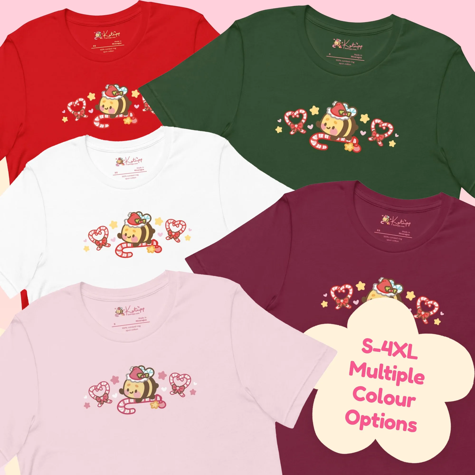 Candy Cane Lane Christmas T-Shirt | Bumble Bee Kawaii Holiday Apparel | Festive Lightweight Winter Clothing