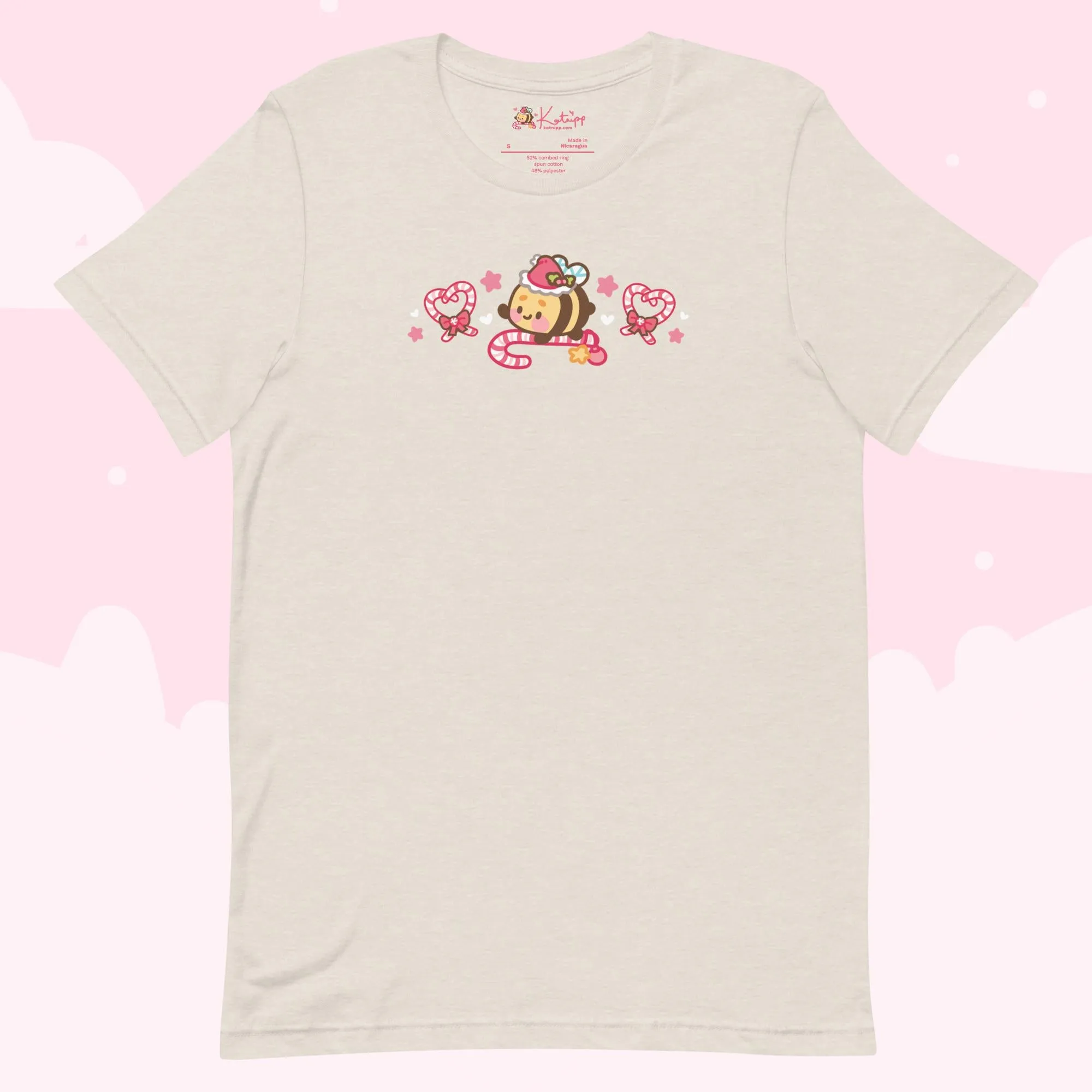 Candy Cane Lane Christmas T-Shirt | Bumble Bee Kawaii Holiday Apparel | Festive Lightweight Winter Clothing