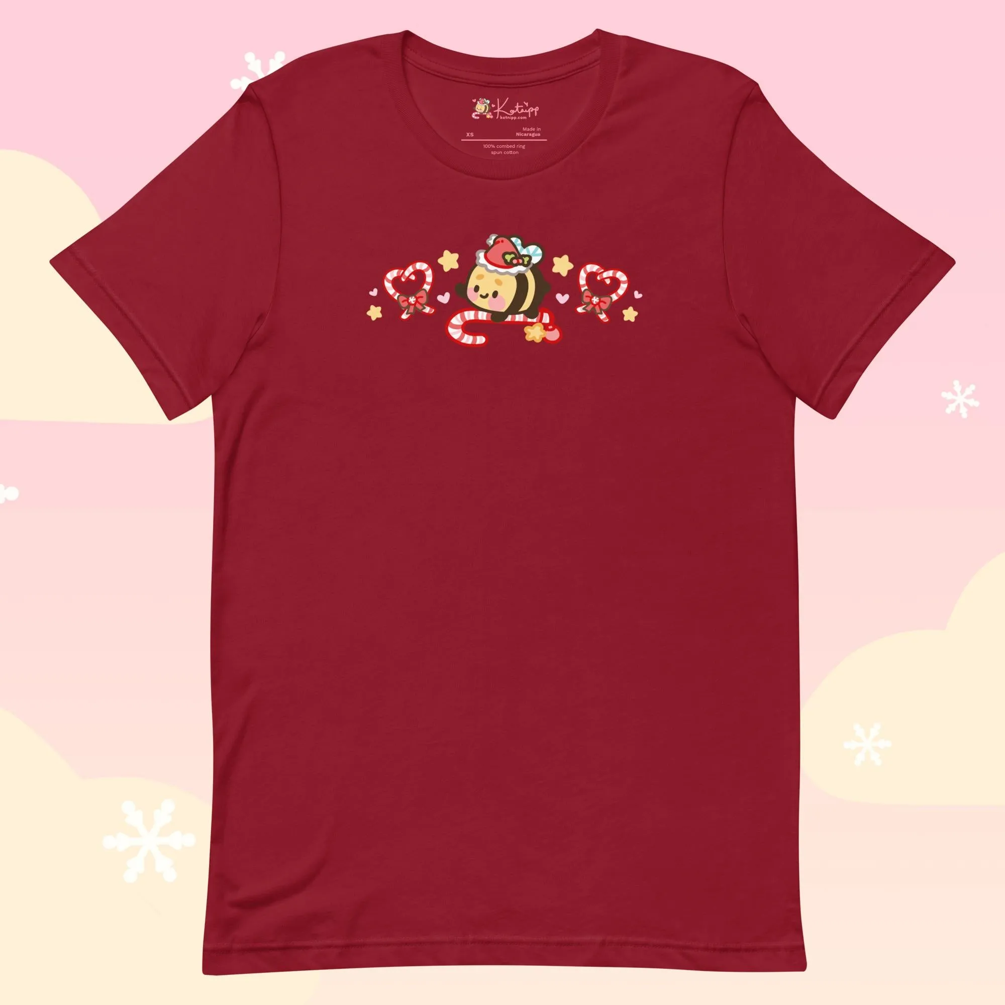 Candy Cane Lane Christmas T-Shirt | Bumble Bee Kawaii Holiday Apparel | Festive Lightweight Winter Clothing