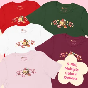 Candy Cane Lane Christmas T-Shirt | Bumble Bee Kawaii Holiday Apparel | Festive Lightweight Winter Clothing