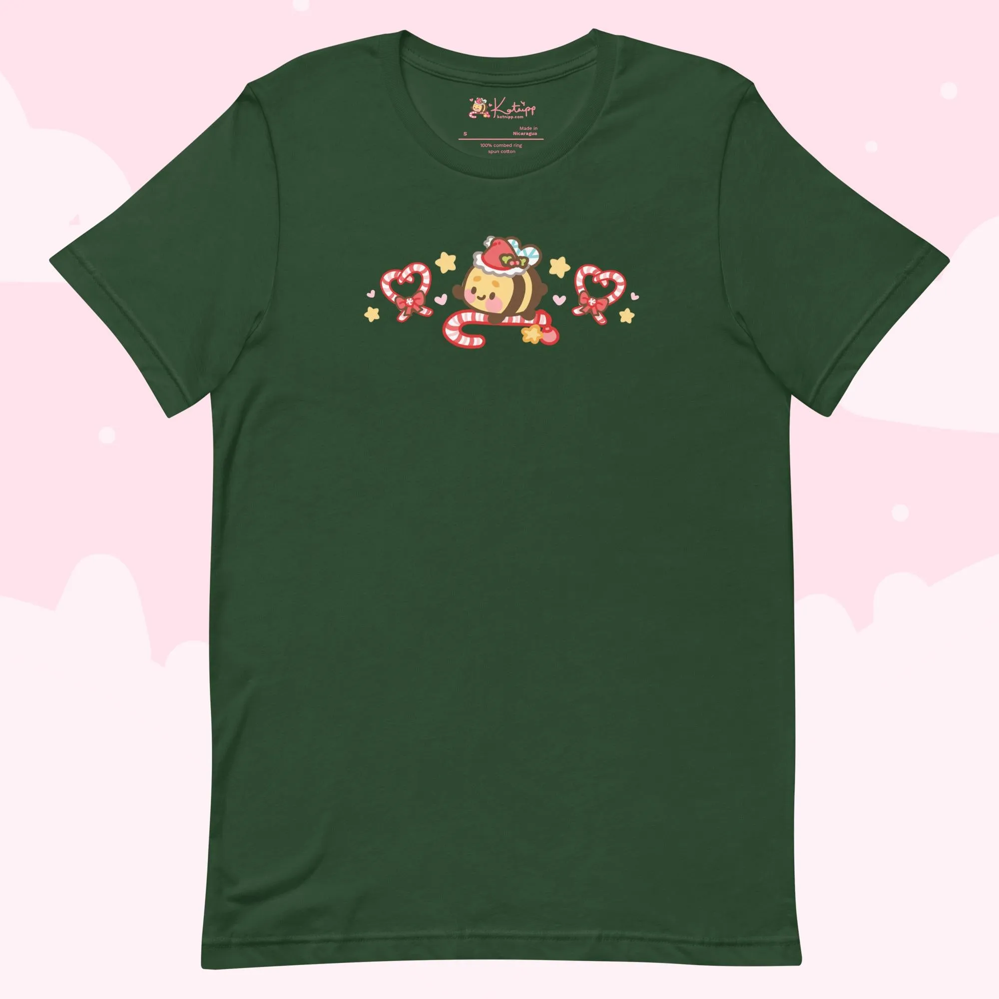Candy Cane Lane Christmas T-Shirt | Bumble Bee Kawaii Holiday Apparel | Festive Lightweight Winter Clothing
